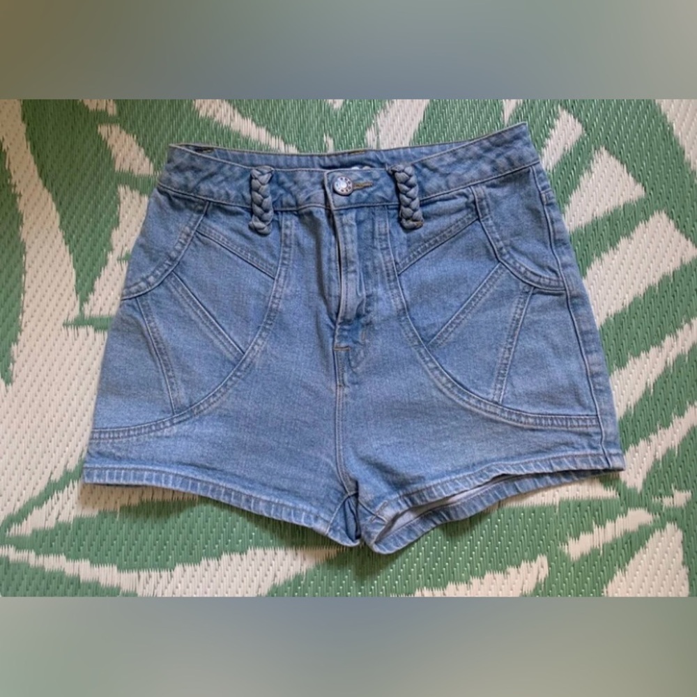 Urban Outfitters Light Blue Braided-Belt Denim Shorts